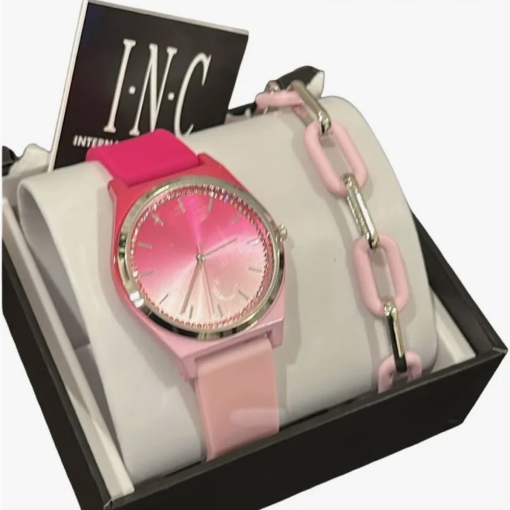 INC International Concepts Pink and Silver Women's Watch Set